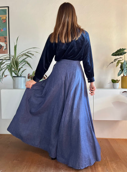 1970's vintage denim maxi prairie skirt