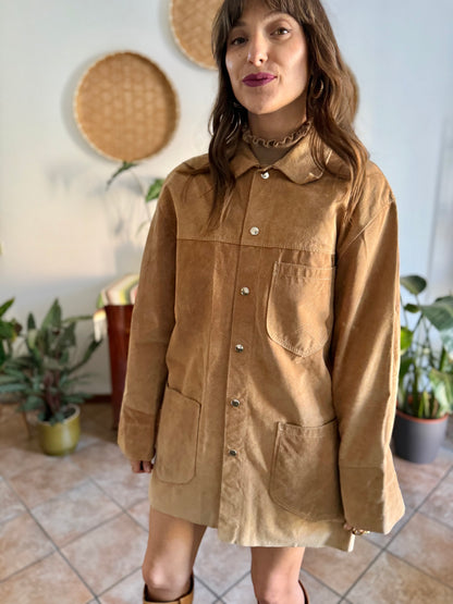 1970's vintage oversize tan leather shirt