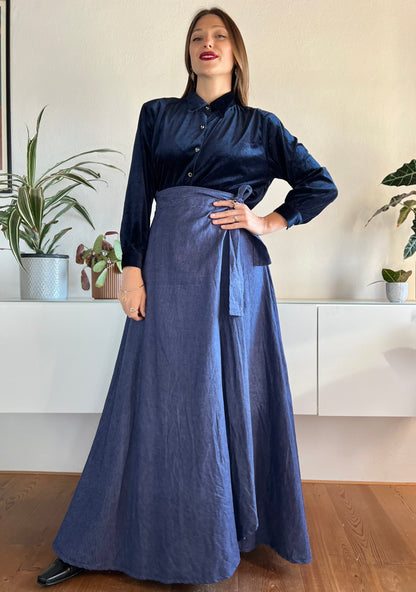 1970's vintage denim maxi prairie skirt