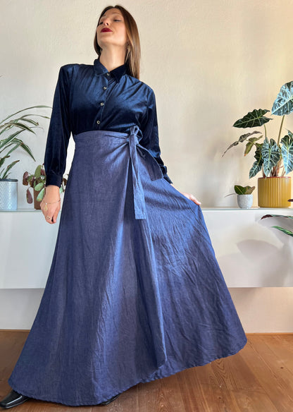 1970's vintage denim maxi prairie skirt