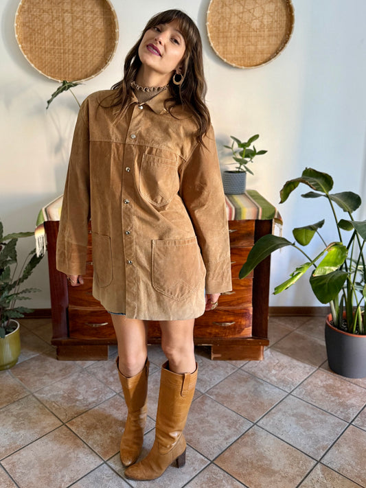 1970's vintage oversize tan leather shirt