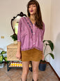 1990's vintage light purple floral brocade textured blouse with crochet lace detailing