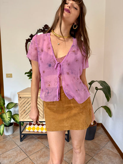 Y2k vintage pink sheer top with floral print