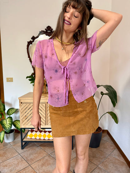 Y2k vintage pink sheer top with floral print