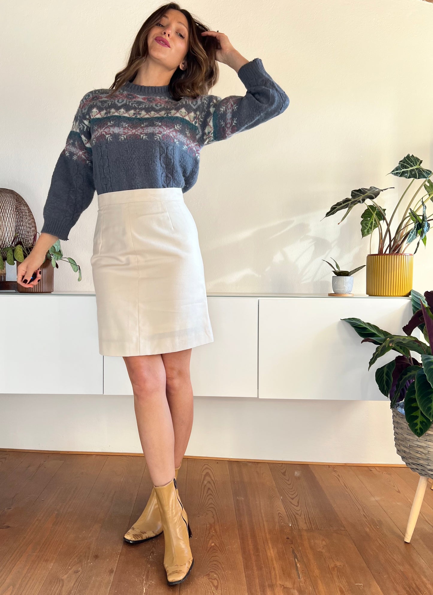 1970's vintage cream wool pencil skirt