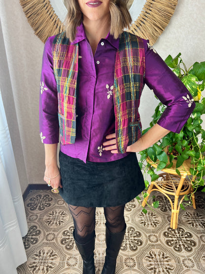 1970's vintage purple and gold plaid vest