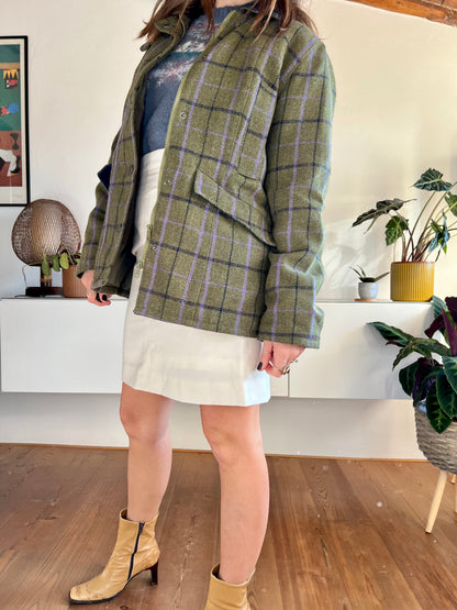 1970's vintage geen and lavadar plaid wool coat