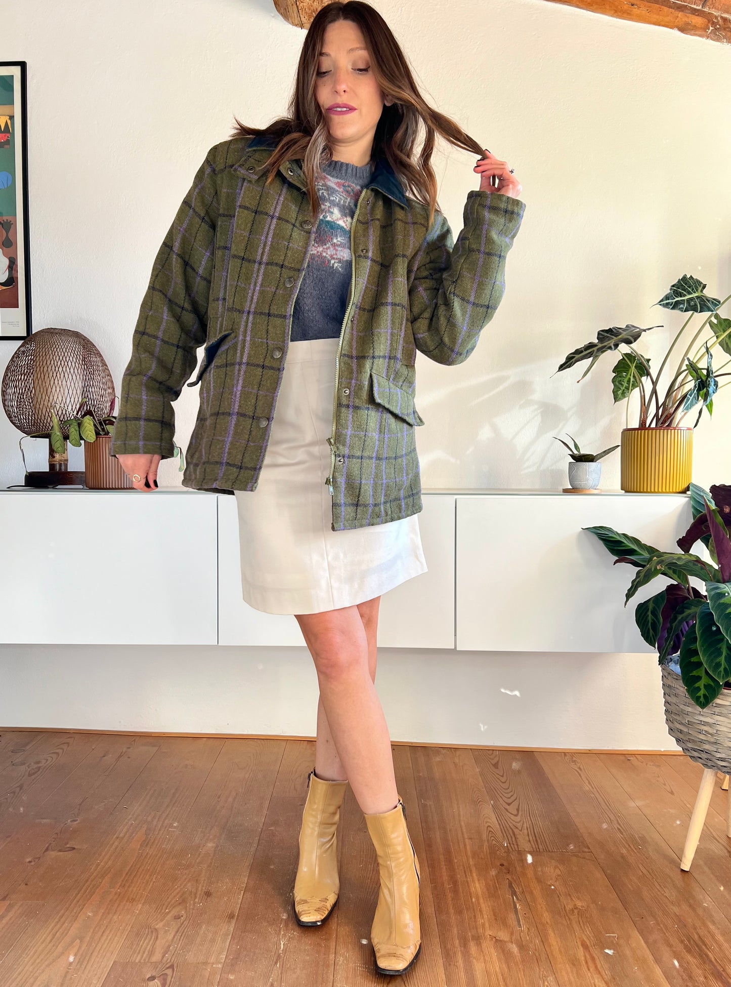 1970's vintage geen and lavadar plaid wool coat