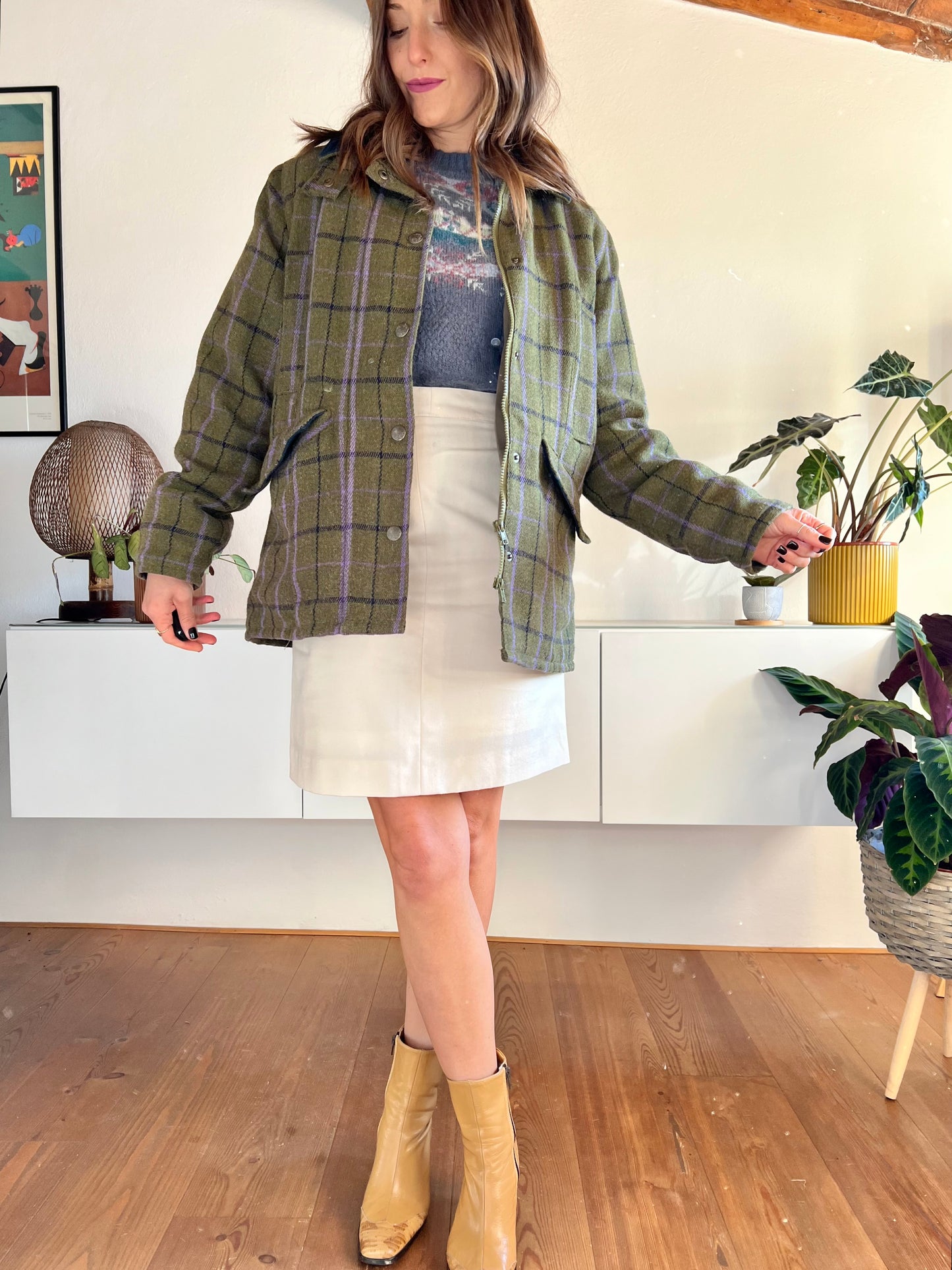 1970's vintage geen and lavadar plaid wool coat