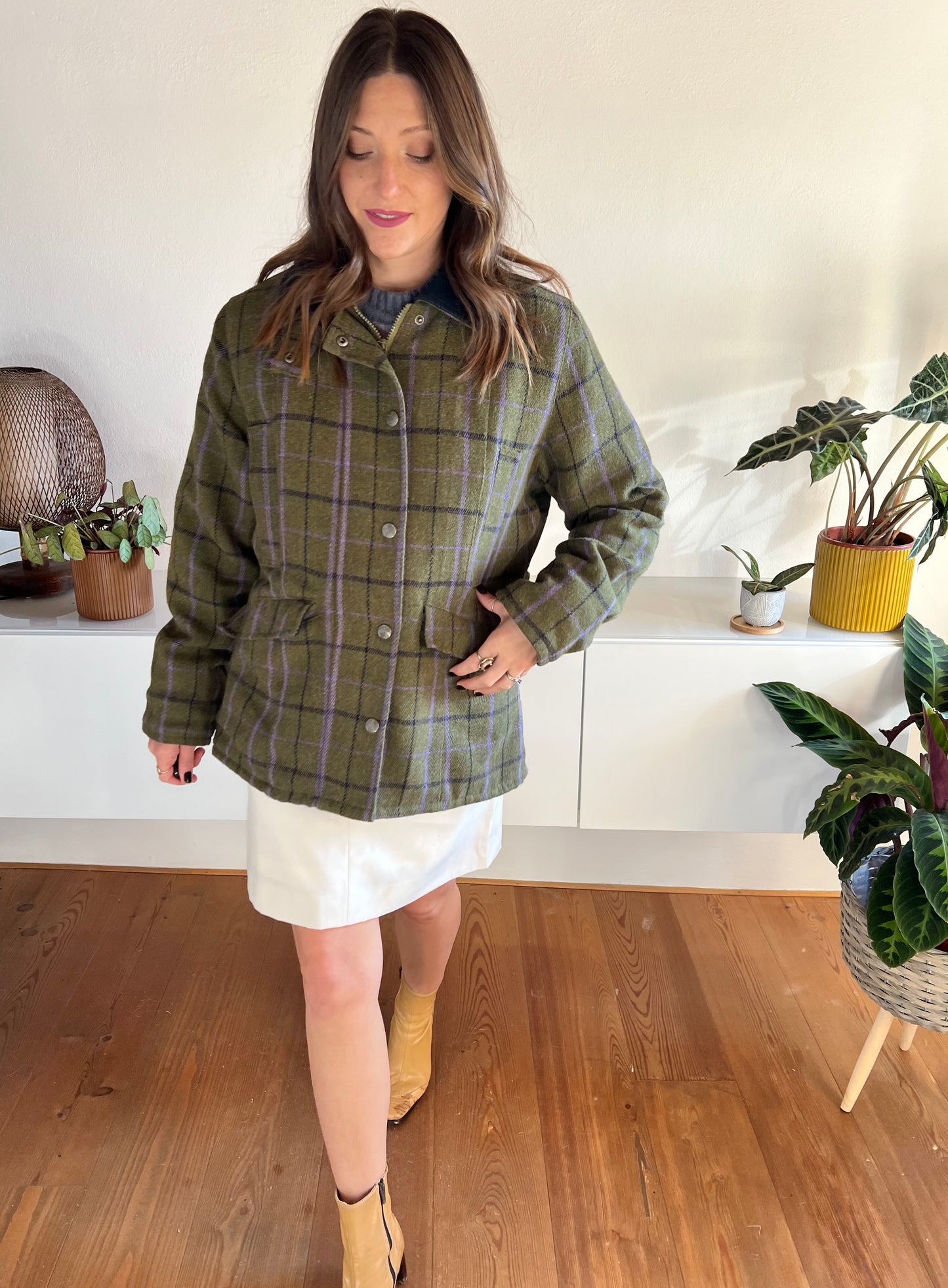 1970's vintage geen and lavadar plaid wool coat