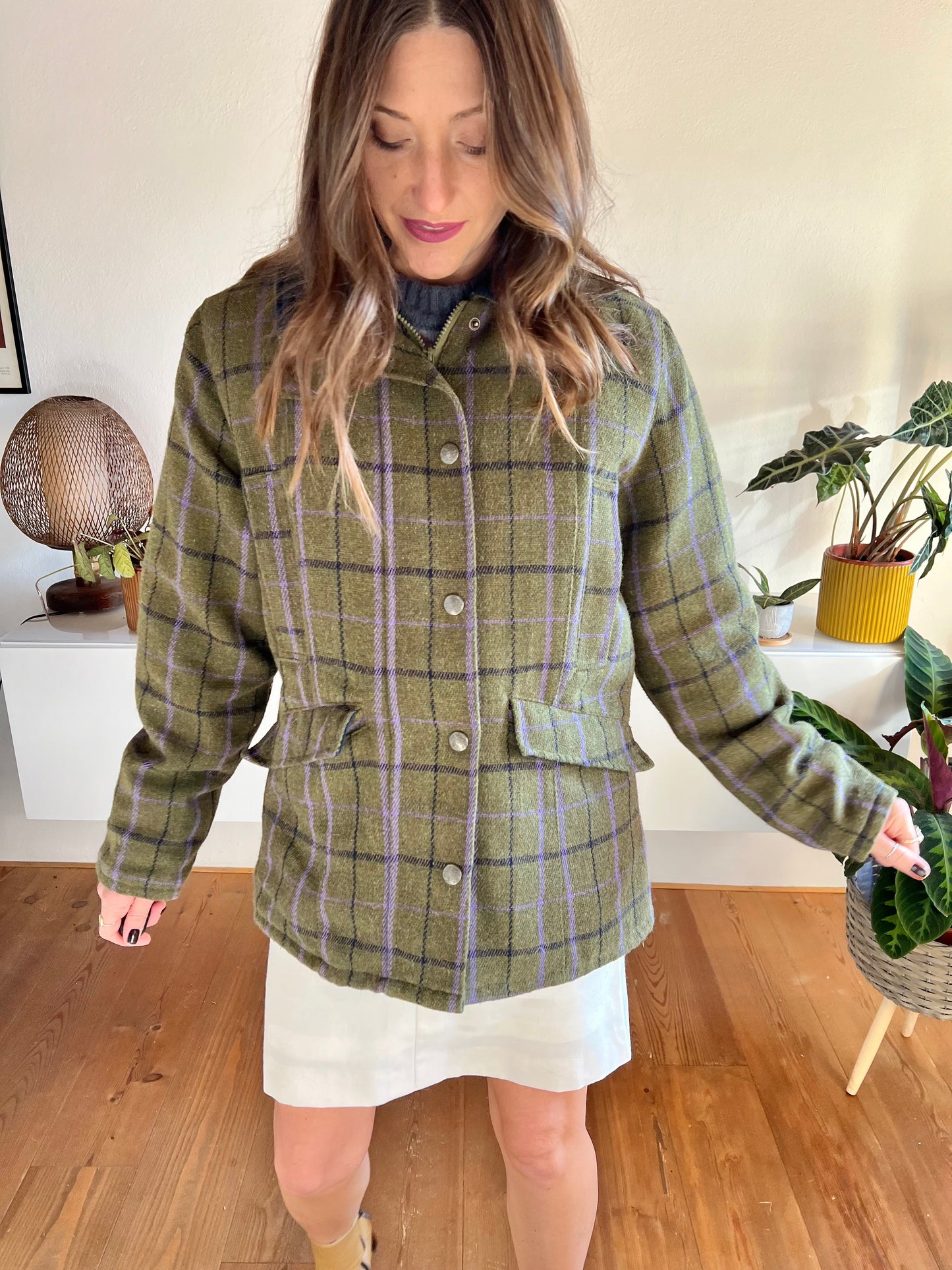 1970's vintage geen and lavadar plaid wool coat