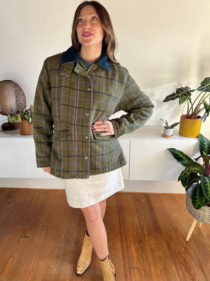 1970's vintage geen and lavadar plaid wool coat