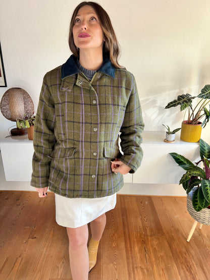 1970's vintage geen and lavadar plaid wool coat