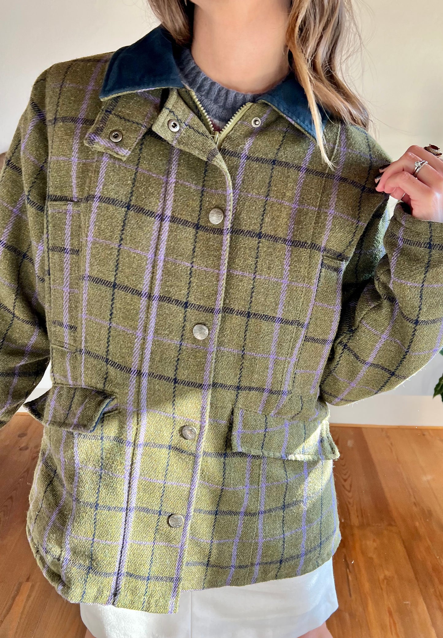 1970's vintage geen and lavadar plaid wool coat