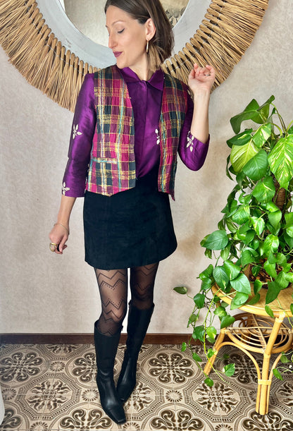 1970's vintage purple and gold plaid vest