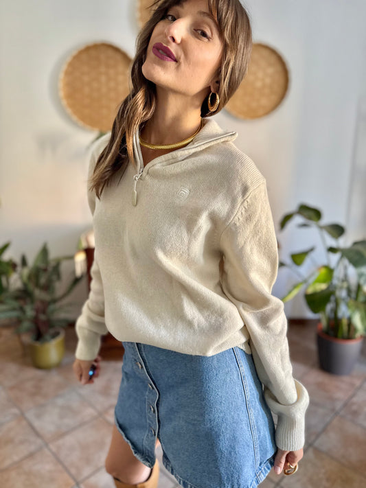 1990's vintage cream wool zip up neck Fila pullover