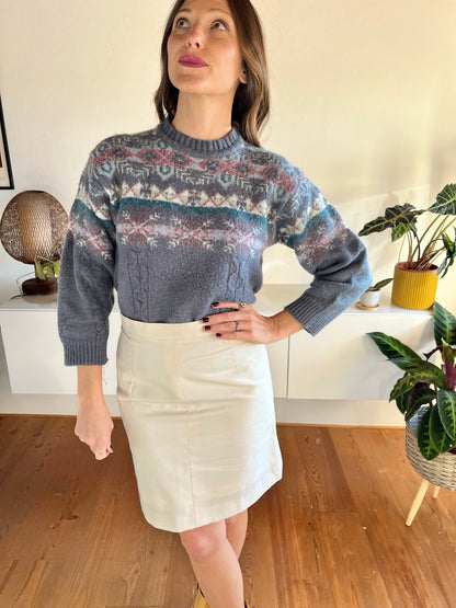 1970's vintage grey and rose fair isle knit wool pullover