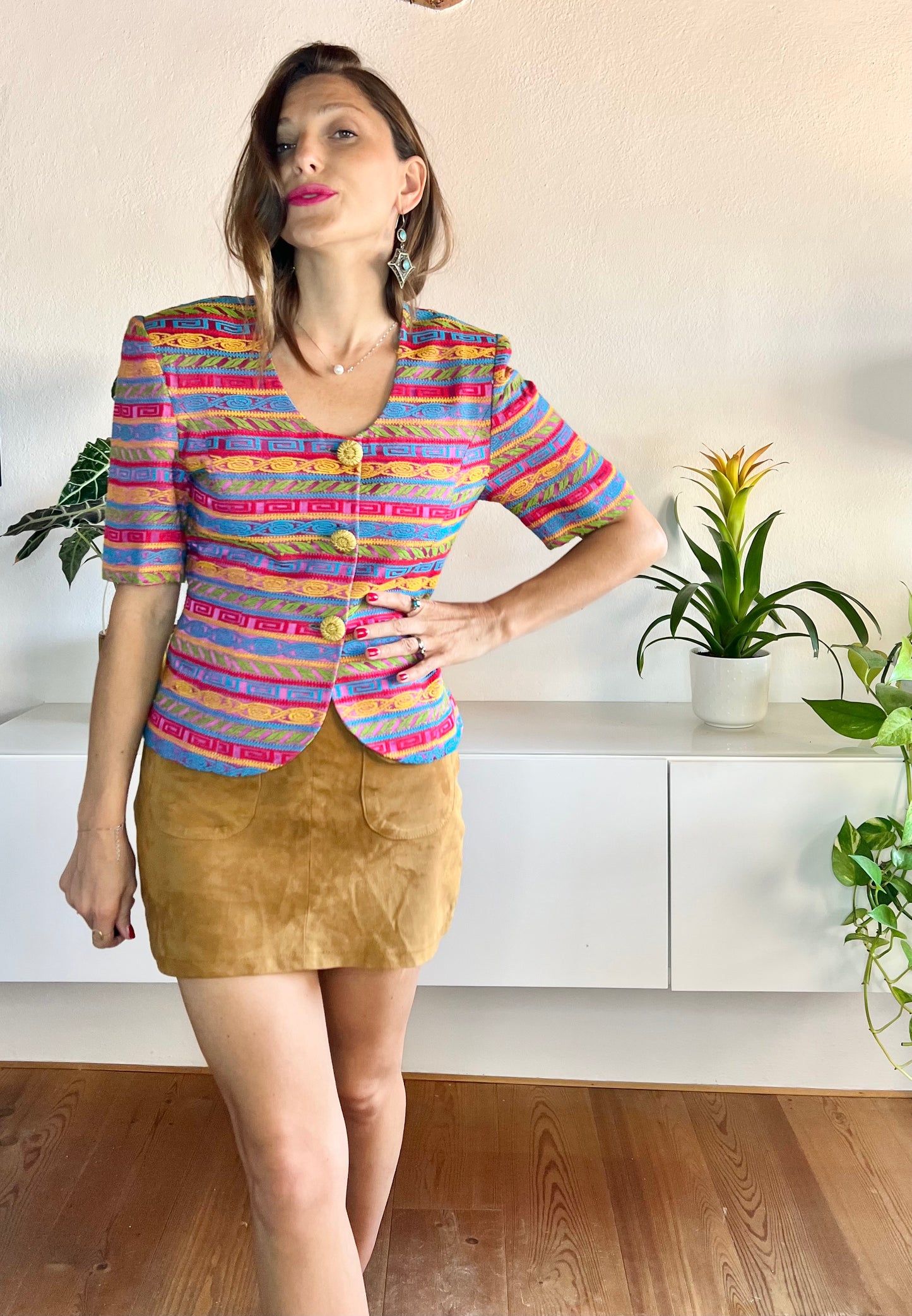 1980's vintage rainbow geometric pattern blazer