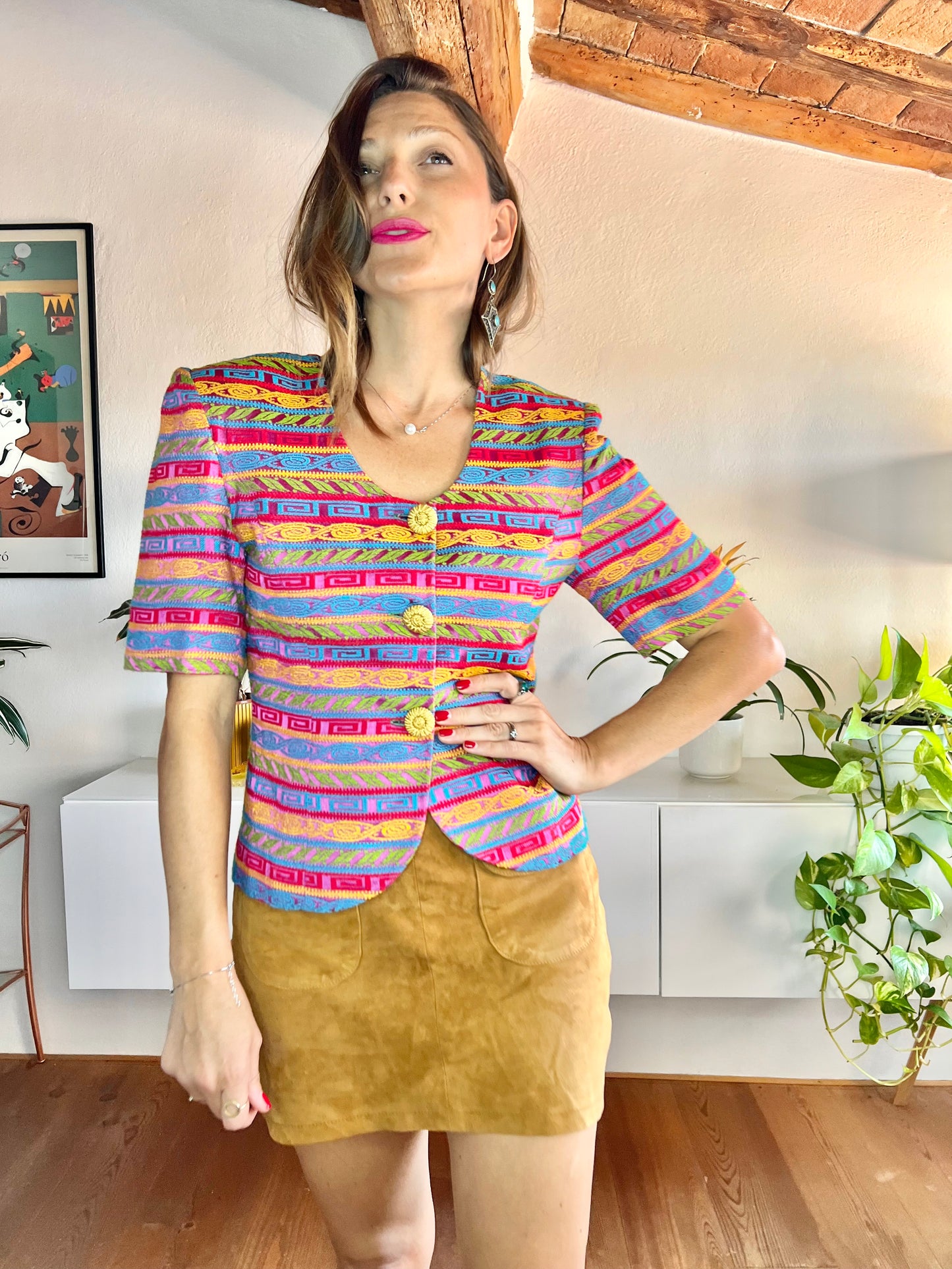 1980's vintage rainbow geometric pattern blazer