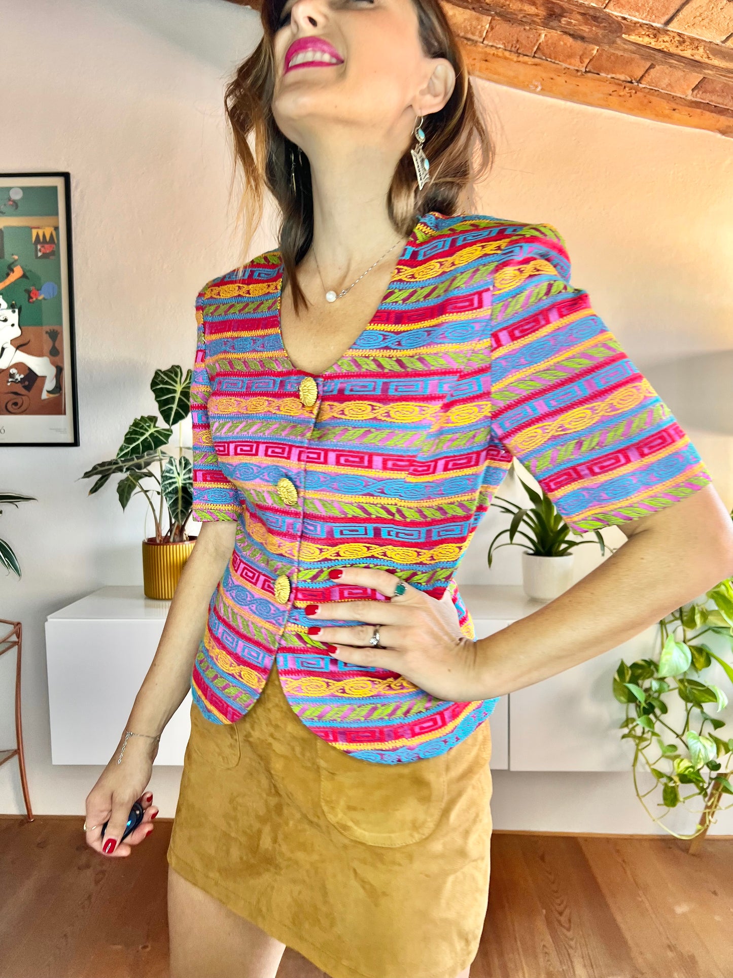 1980's vintage rainbow geometric pattern blazer