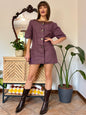 1990's vintage purple linen mini dress with oversize mother of pearl buttons and glass bead detailing