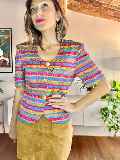 1980's vintage rainbow geometric pattern blazer