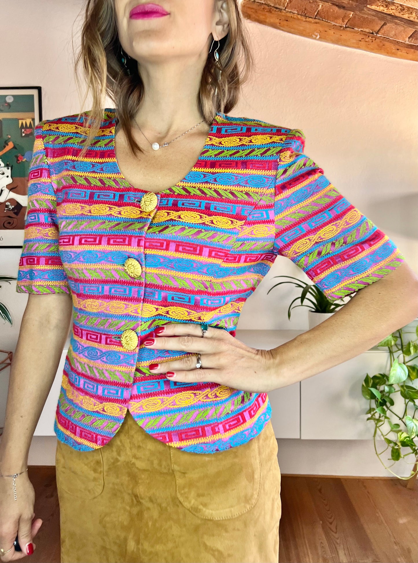 1980's vintage rainbow geometric pattern blazer