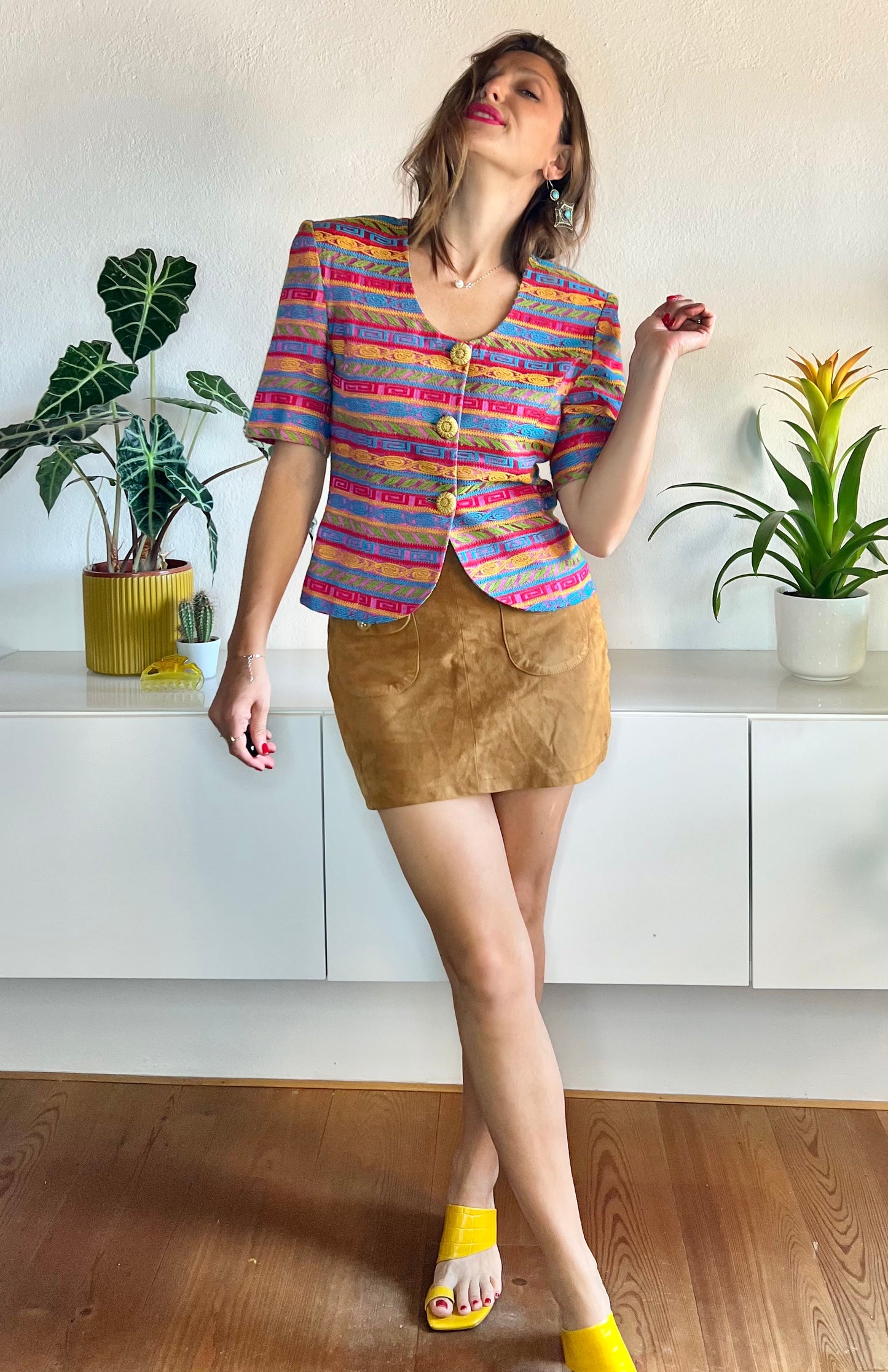 1980's vintage rainbow geometric pattern blazer