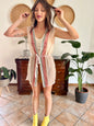 y2k vintage beige sheer chevron lace top with pink, blue and copper detailing