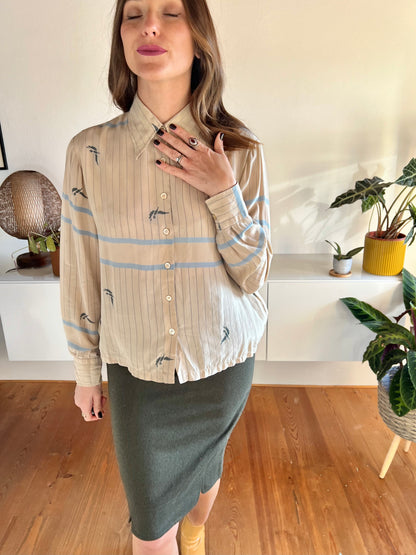 1970's vintage stripe and botanical print silk blouse