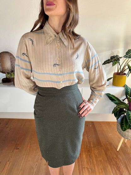 1970's vintage stripe and botanical print silk blouse