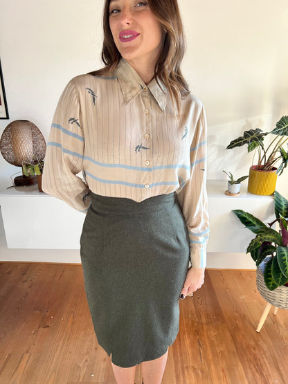 1970's vintage stripe and botanical print silk blouse