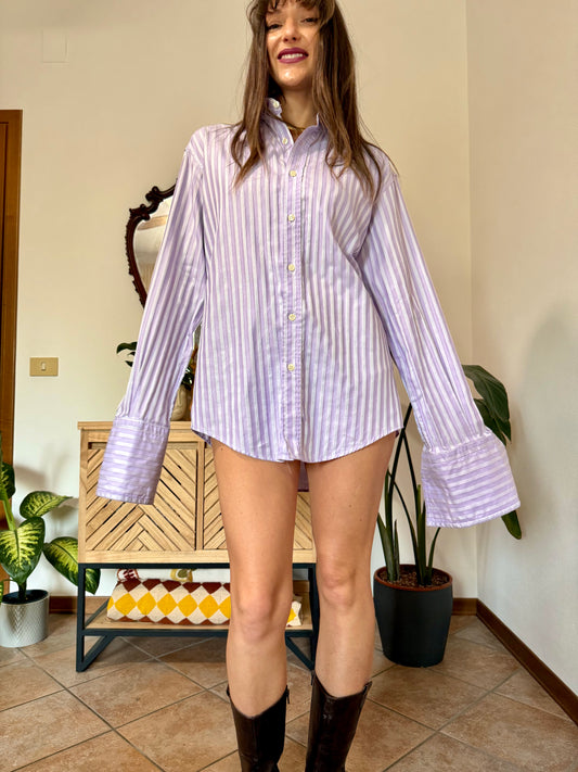 1990's vintage textured two toned lilac stripped Burberry shirt with exaggerated cuffs