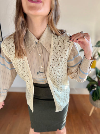 1970's vintage hand crocheted cream vest