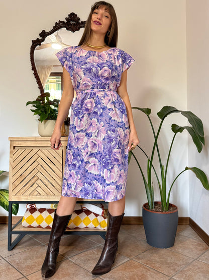 1960's vintage multi tonal pink and purple floral midi dress