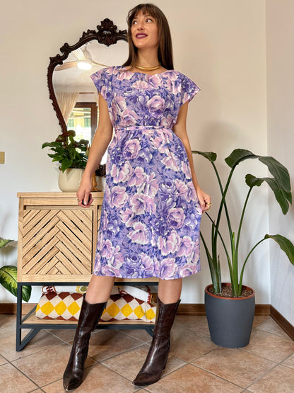 1960's vintage multi tonal pink and purple floral midi dress