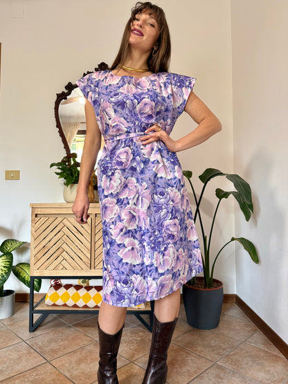 1960's vintage multi tonal pink and purple floral midi dress