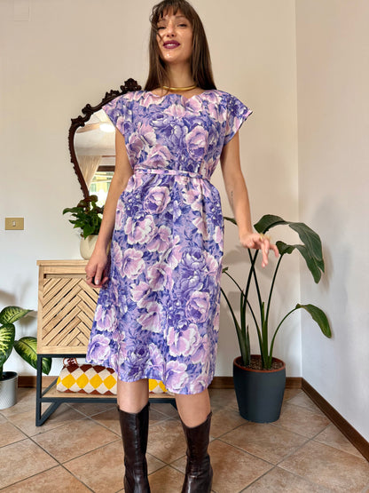 1960's vintage multi tonal pink and purple floral midi dress