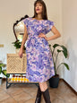 1960's vintage multi tonal pink and purple floral midi dress