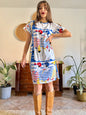 1980's vintage white cotton dress with retro women figure print