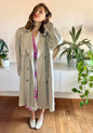 1970's vintage light grey oversize trench coat with plaid lining