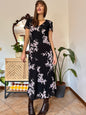 1990's vintage black maxi dress with lilac cherry blossom print