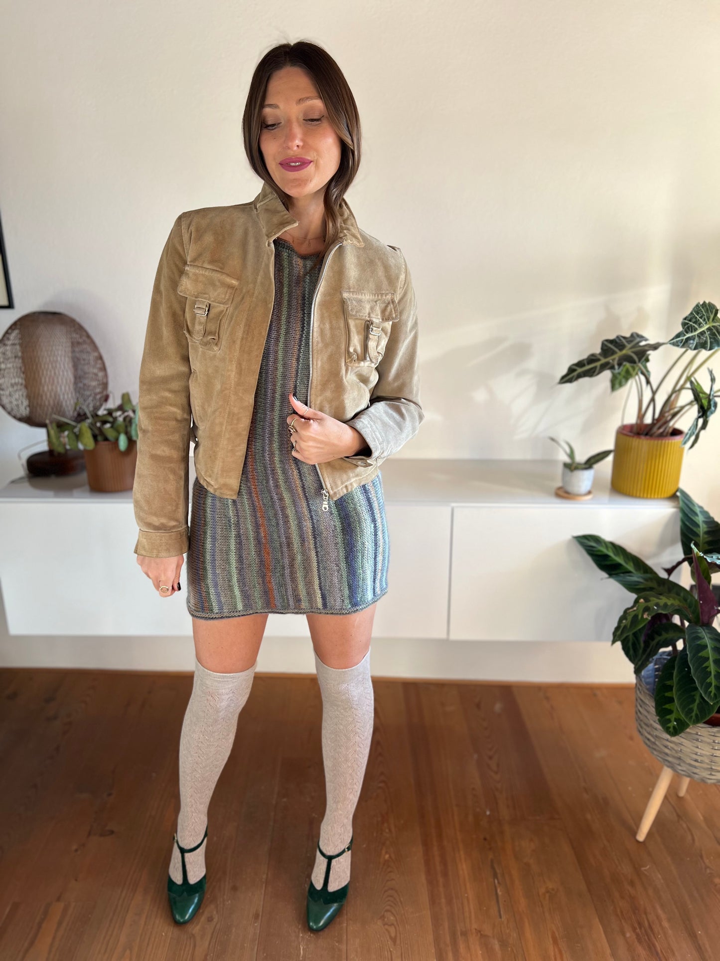 1970's vintage beige moto style suede jacket