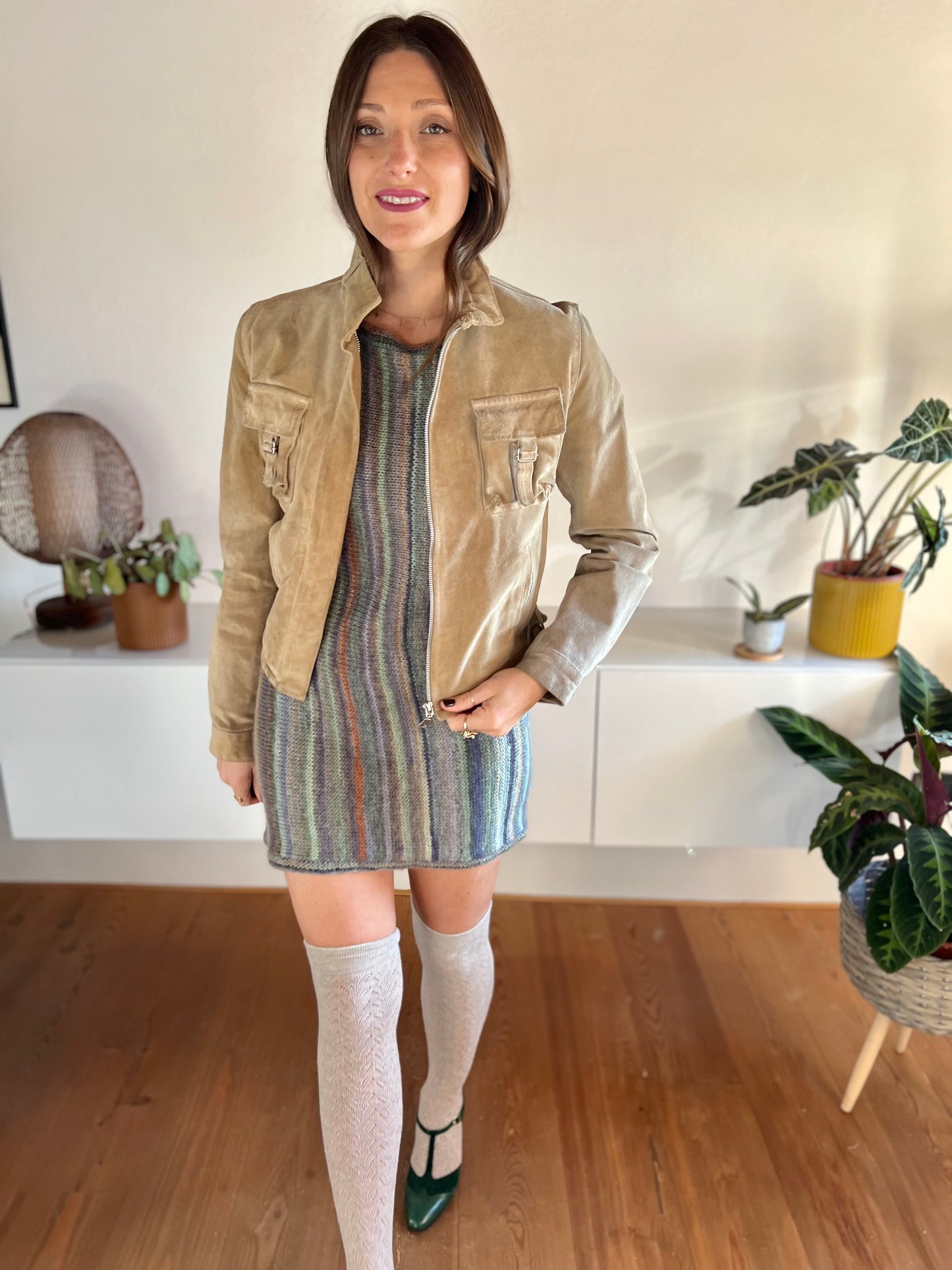 1970's vintage beige moto style suede jacket