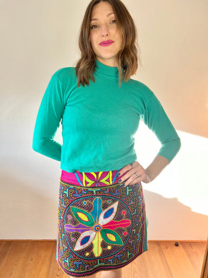 1980's vintage turquoise wool mock neck pullover