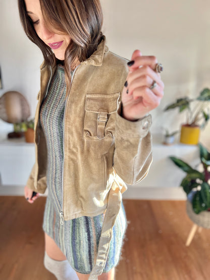 1970's vintage beige moto style suede jacket