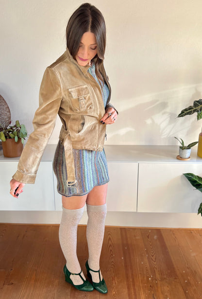 1970's vintage beige moto style suede jacket