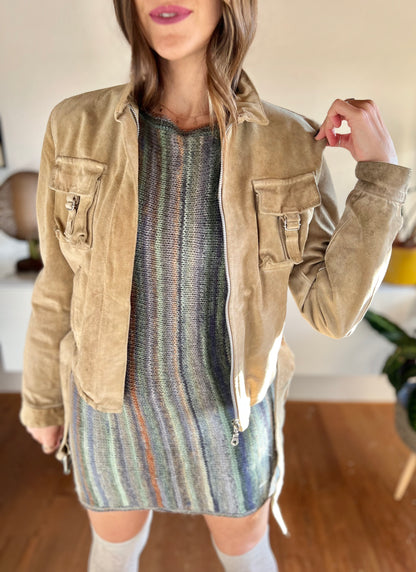 1970's vintage beige moto style suede jacket