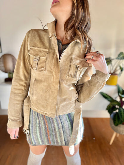 1970's vintage beige moto style suede jacket