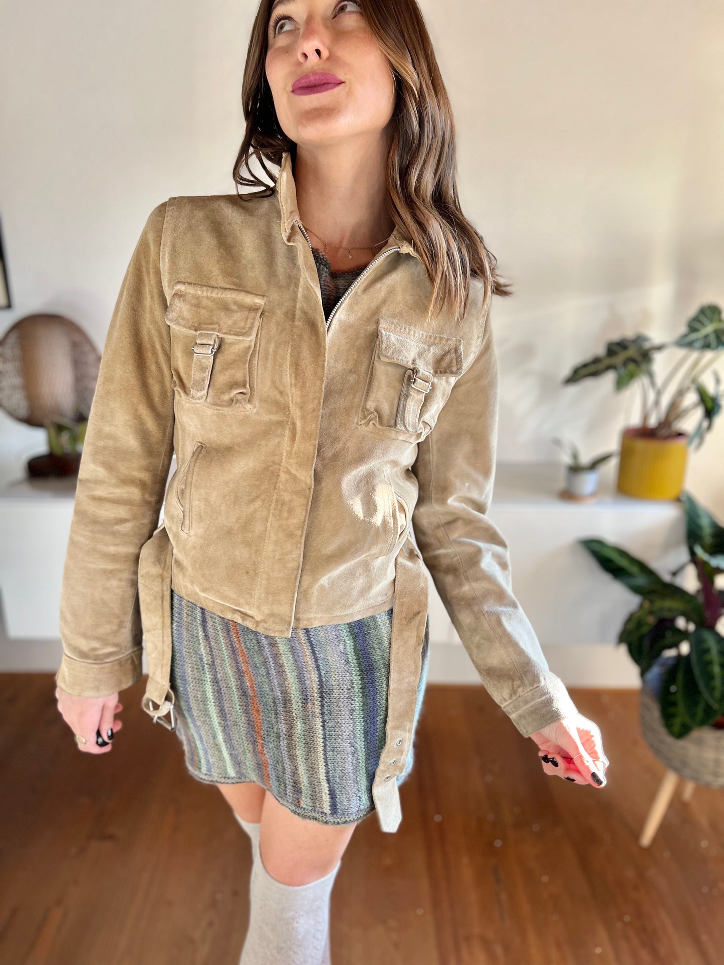 1970's vintage beige moto style suede jacket